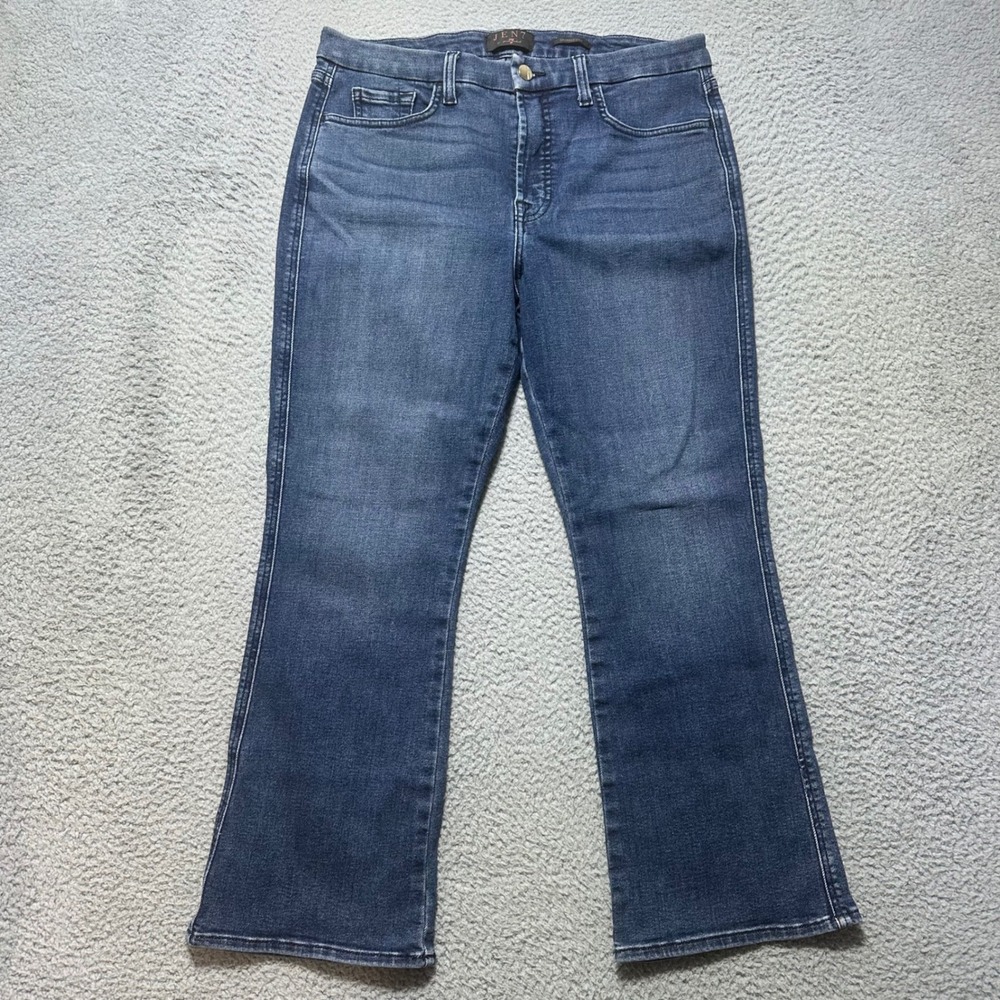 JEN7 Cropped Kick Jeans Women Blue Denim‎ Stretch Bootcut Mid Rise